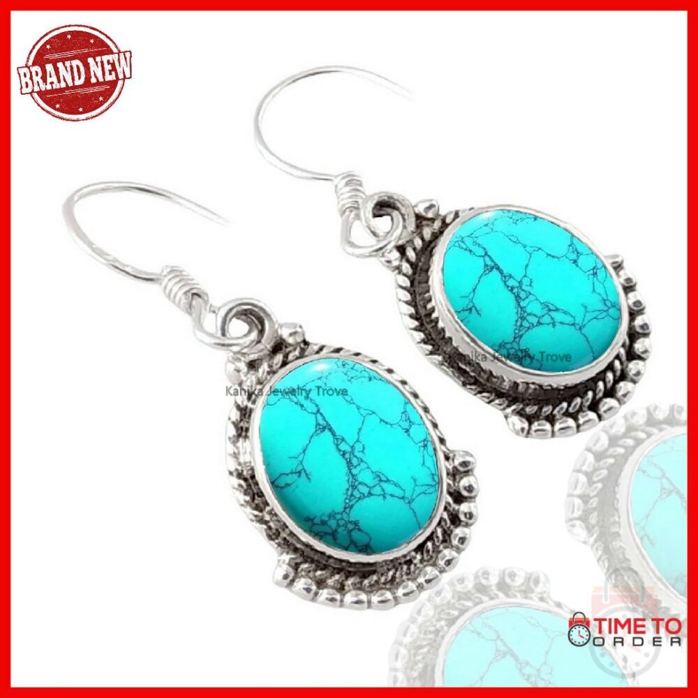 Handmade Sterling Silver Drop Earrings with Oval Gemstone